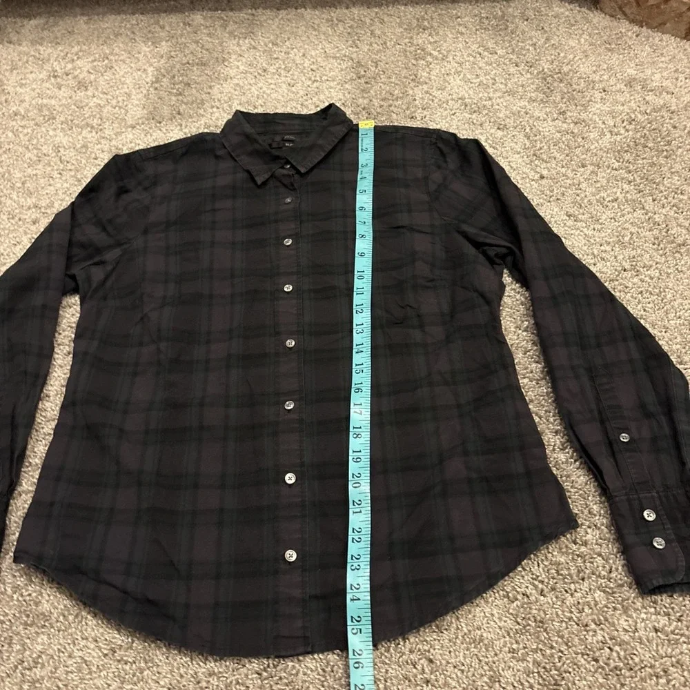 J Crew Black Watch Tartan Slim Stretch Shirt size 12 Midnight Emerald K3729